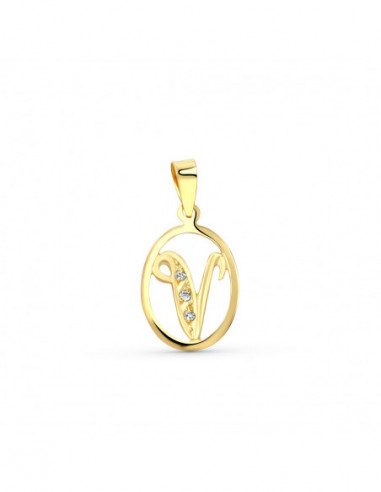 18K COLGANTE LETRA V CON CIRCONITAS