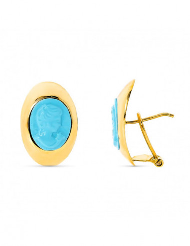 18K PENDIENTES CAMAFEO TURQUESA 20X13 MM