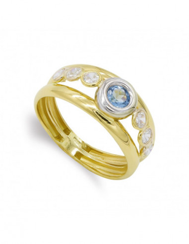 18K SORTIJA ORO BICOLOR AGUAMARINA Y...