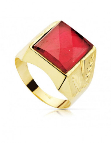 18K SELLO ORO AMARILLO CABALLERO RUBI...