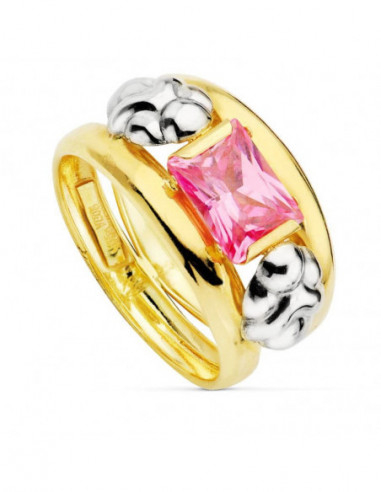 18K SORTIJA BICOLOR PIEDRA ROSA 8X6 MM