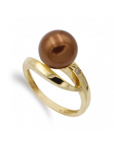 18K SORTIJA ORO AMARILLO PERLA MARRON...