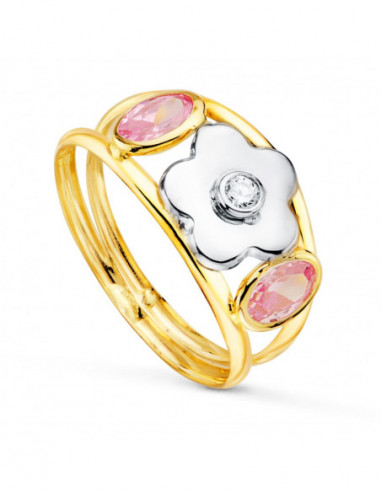 18K SORTIJA ORO BICOLOR FLOR Y...
