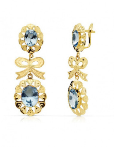 18K PENDIENTES CUBANA LAZO AGUAMARINA...