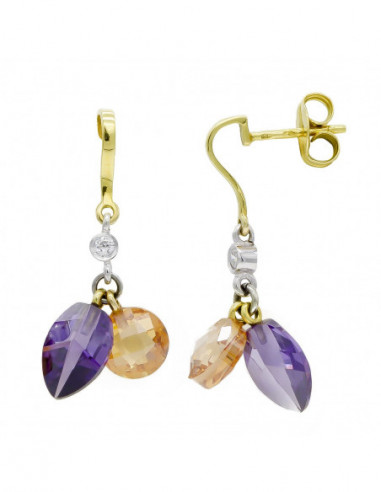 18K PENDIENTES ORO BICOLOR AMATISTA Y...