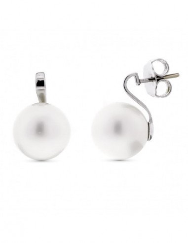 18K PENDIENTES ORO BLANCO PERLA 15 MM...