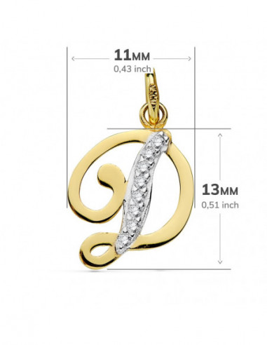 18K COLGANTE LETRA D CIRCONITAS 13X11 MM