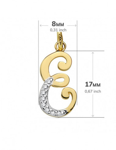 18K COLGANTE LETRA E CIRCONITAS 17X8 MM