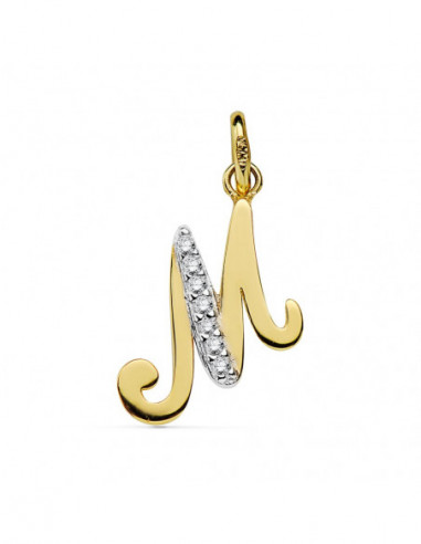 18K COLGANTE LETRA M CIRCONITAS 12X13 MM