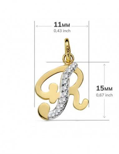 18K COLGANTE LETRA R CIRCONITAS 15X11 MM
