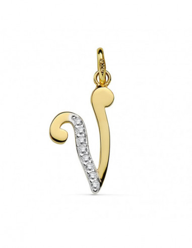 18K COLGANTE LETRA V CIRCONITAS 18X10 MM
