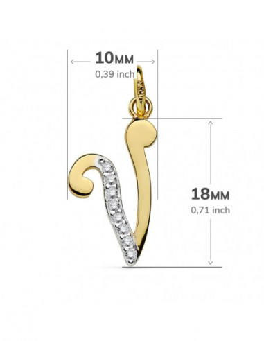 18K COLGANTE LETRA V CIRCONITAS 18X10 MM