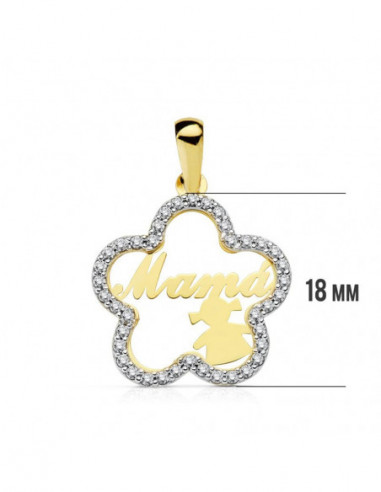 18K COLGANTE MAMA BICOLOR FLOR CON...