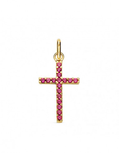 18K CRUZ ORO AMARILLO PIEDRAS ROJAS...