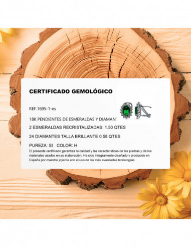 18K PENDIENTES ORO BLANCO ESMERALDA...