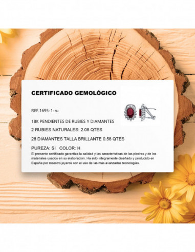 18K PENDIENTES ORO BLANCO RUBI 2.08...
