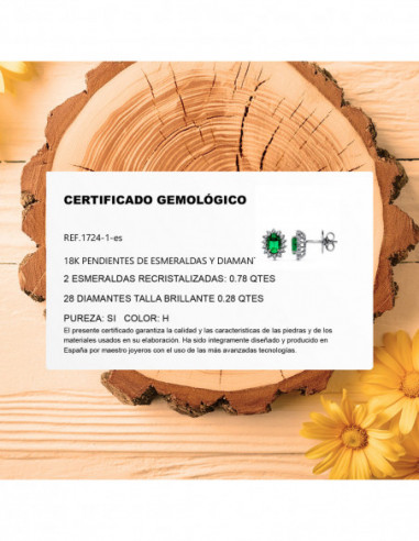 18K PENDIENTES ORO BLANCO ESMERALDA...