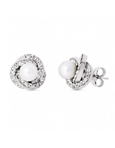 18K PENDIENTES ORO BLANCO NUDO PERLA...