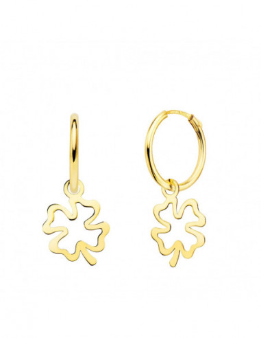 18K AROS ORO AMARILLO TUBO CON TREBOL...