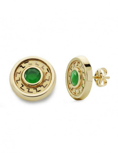 18K PENDIENTES REDONDOS PIEDRA VERDE...