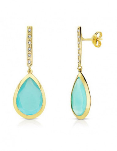 18K PENDIENTES PIEDRA AZUL 33X12 MM