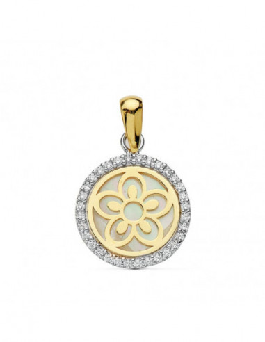 18K COLGANTE BICOLOR FLOR NACAR 12 MM