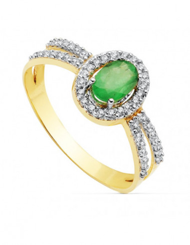 18K SORTIJA BICOLOR ESMERALDA 6X4 MM