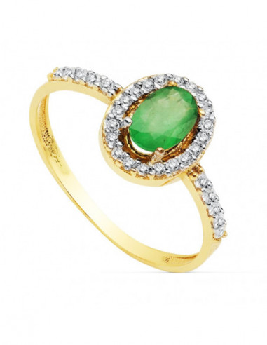 18K SORTIJA BICOLOR ESMERALDA 6X4 MM