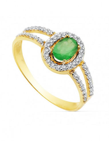 18K SORTIJA ORO BICOLOR ESMERALDA 6X4 MM
