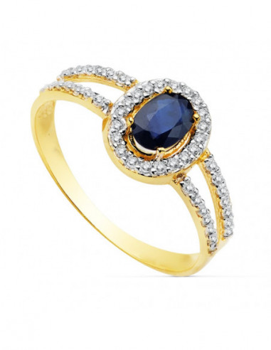 18K SORTIJA ORO BICOLOR ZAFIRO 6X4 MM