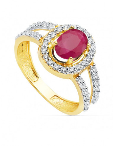 18K SORTIJA BICOLOR RUBI. 7X5 MM