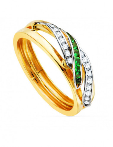 18K SORTIJA ORO BICOLOR BANDAS Y...