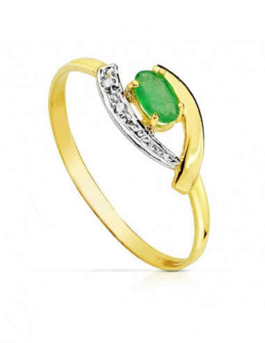 18K SORTIJA BICOLOR ESMERALDA 5X3 MM