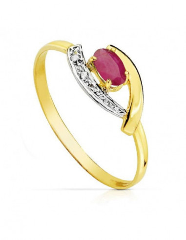 18K SORTIJA ORO BICOLOR RUBI 5X3 MM