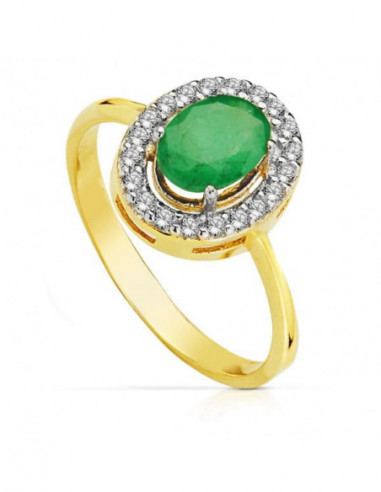 18K SORTIJA BICOLOR ESMERALDA 7X5 MM