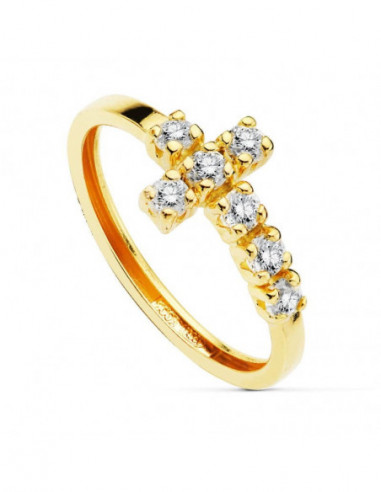18K SORTIJA CRUZ 7 CIRCONITAS 2 MM