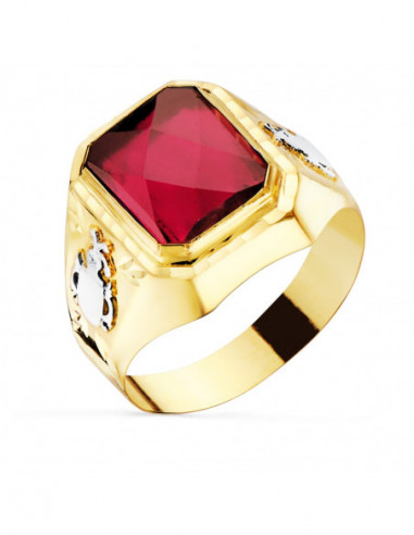 18K SELLO ORO AMARILLO CABALLERO RUBI...