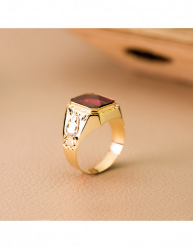 18K SELLO ORO AMARILLO CABALLERO RUBI...