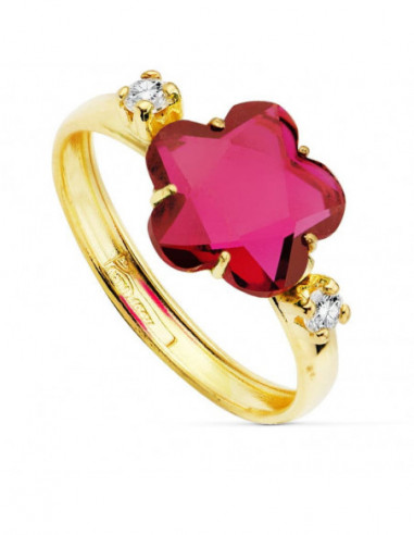 18K SORTIJA PIEDRA ROJA FLOR 10X10 MM
