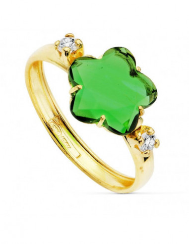 18K SORTIJA PIEDRA VERDE FLOR 10X10 MM