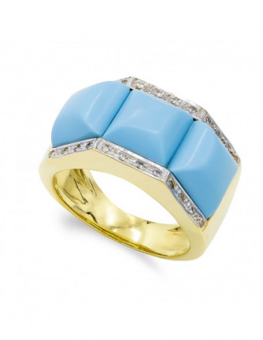 18K SORTIJA ORO AMARILLO TURQUESA Y...