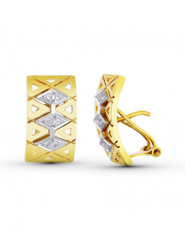 18K PENDIENTES BICOLOR ROMBOS 19X10 MM