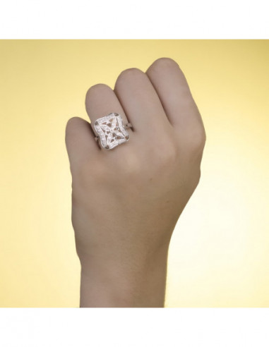 18K SORTIJA ORO BLANCO Y CIRCONITAS