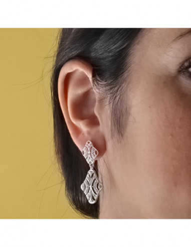 18K PENDIENTES ORO BLANCO DOBLE...