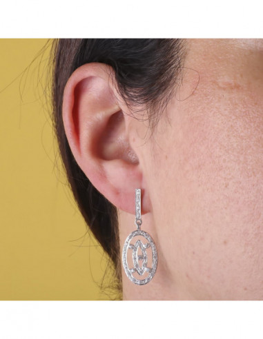 18K PENDIENTES DOS CUERPOS ORO BLANCO...