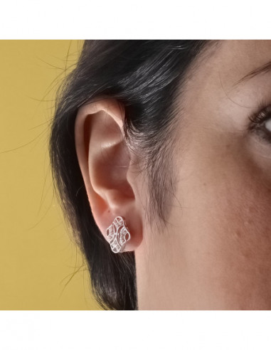 18K PENDIENTES ORO BLANCO JUEGO NOVIA...