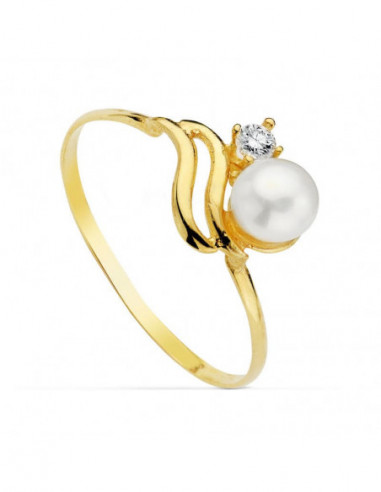 18K SORTIJA PERLA Y CIRCONITA