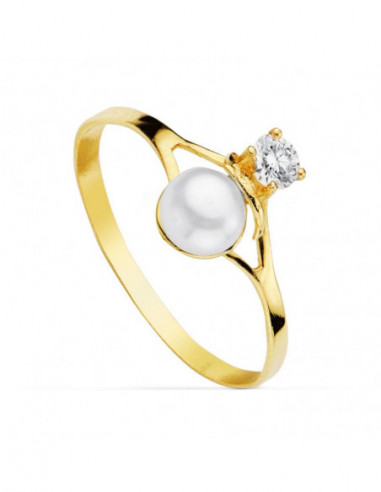18K SORTIJA PERLA Y CIRCONITA