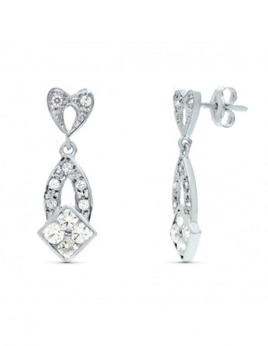 18K PENDIENTES ORO BLANCO JUEGO NOVIA...