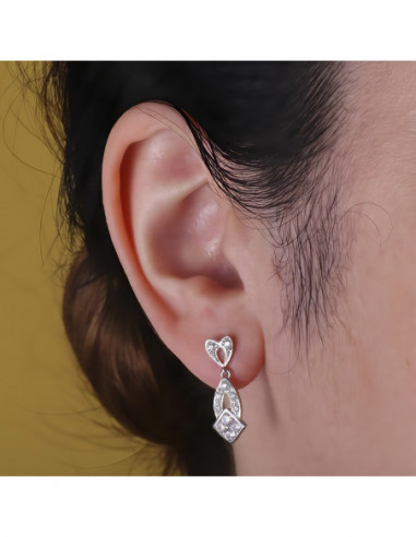 18K PENDIENTES ORO BLANCO JUEGO NOVIA...